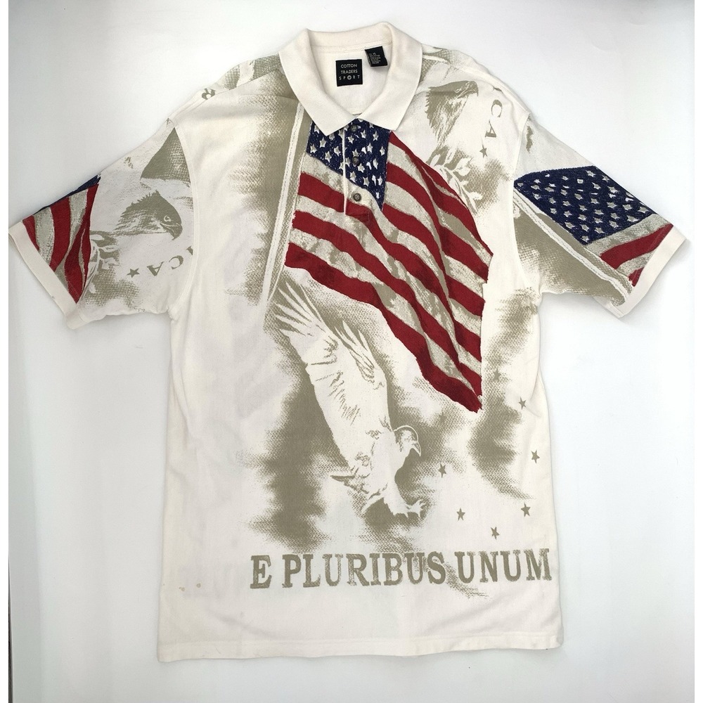 Cotton Traders Sport American Flag & Eagle Men's Polo Shirt Size XL
